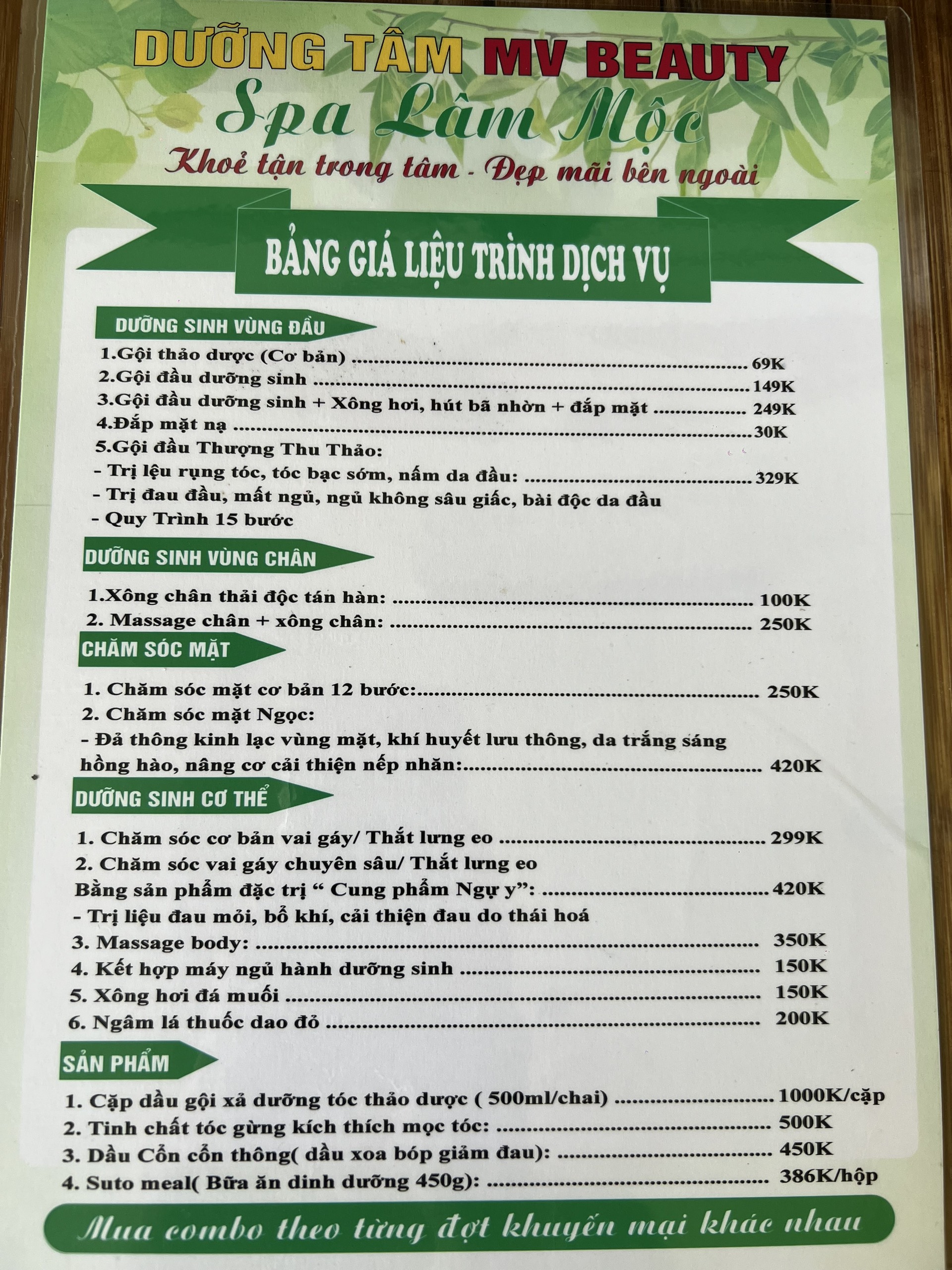 Bảng giá tại Spa Lâm Mộc - Spa Dưỡng Sinh Uy tín Tốt nhất tại Hóc Môn